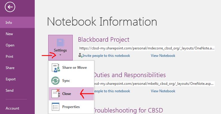 OneNote Close Notebooks OneNote Close Notebooks