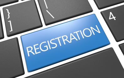  A button on a keyboard that reads "Registration"