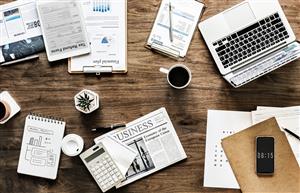 Desk with business items